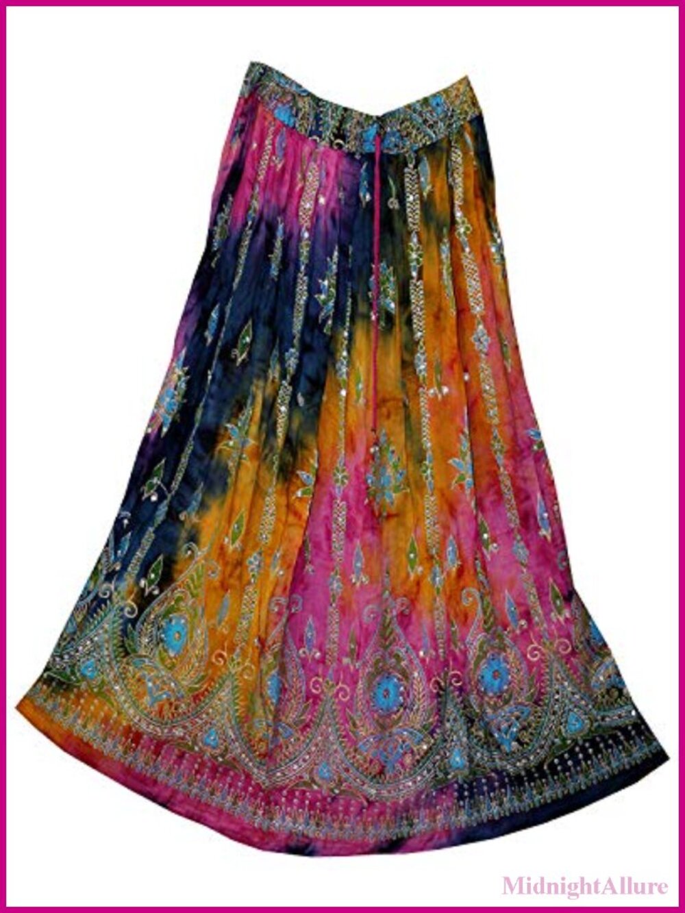 Women's Sequined Broomstick Gypsy Long Skirt Drawstring High Rise